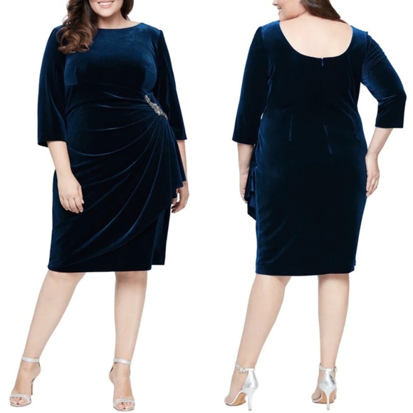 Alex Evenings Dresses & Skirts - NWT Alex Evenings Velvet Dress w/ Side Ruching & Embellishment Detail at Hip